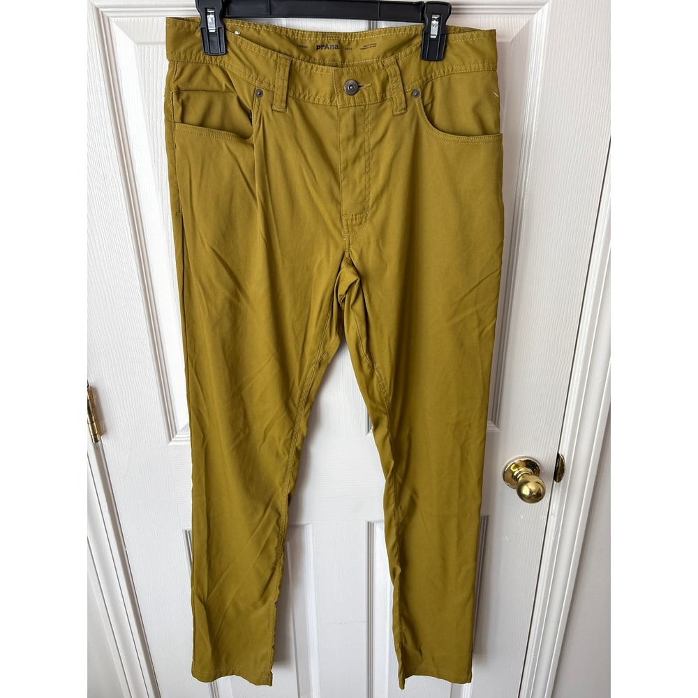Prana Zion Pants Mens 32/34 Yellow Excellent Slim Tapered Stretch Hiking Outdoor